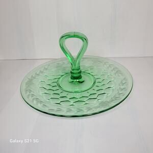 Vintage Green Tidbit Tray, Center Handle, Bar Plate